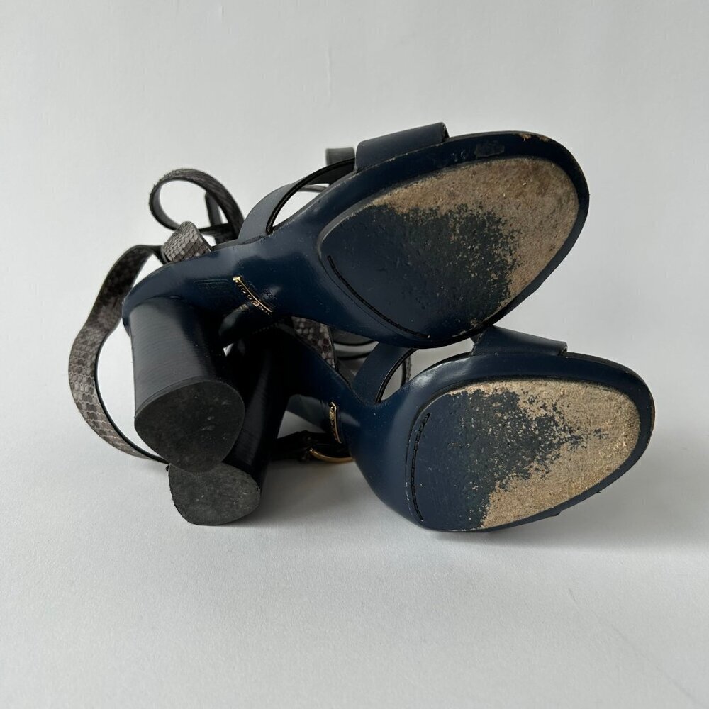 GUCCI BLUE CANDY STACKED PYTHON STACKED HEEL SAND… - image 5